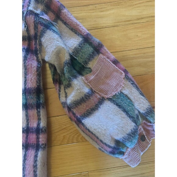 POL Brand Pink Fuzzy Plaid Corduroy Patchwork Shacket  -  Jacket-Size M - Picture 4 of 9